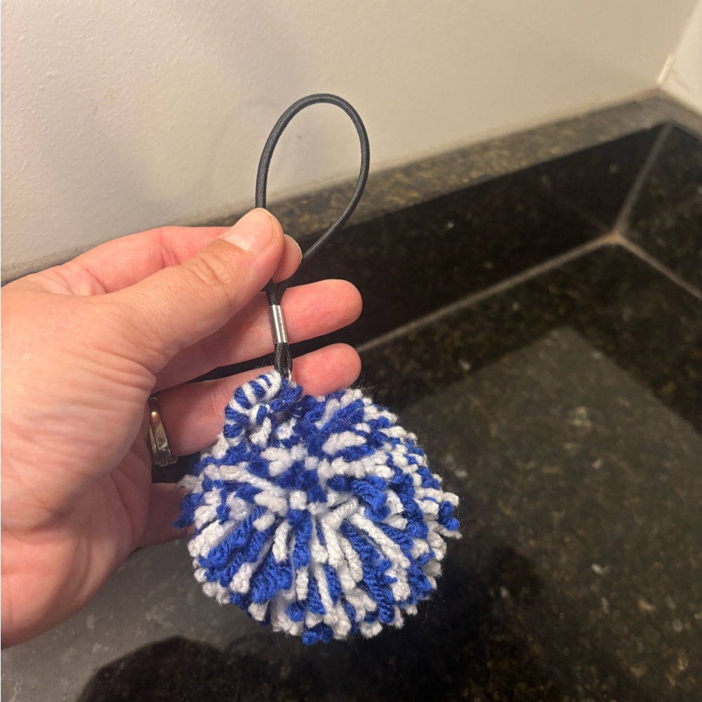 NWOT Blue/White Pom Pom Backpack/Purse Decoration
